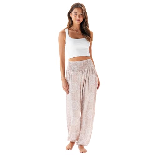 Image of Lotus and Luna Women's Harem Pants Thai Pants for Beach & Lounge High Waisted Flowy Boho Pants Genie Pants Yoga Pants