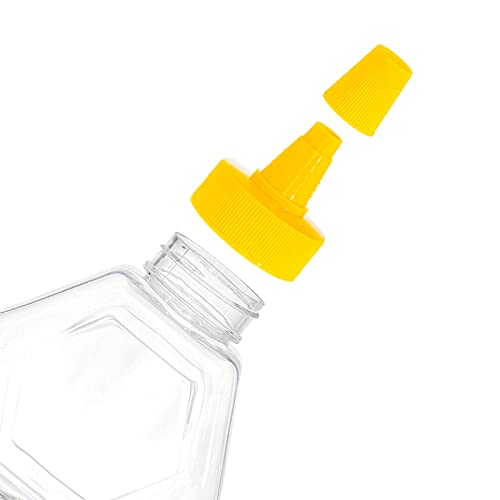 Elsjoy 16 Pack Plastic Honey Bottle Jars, 7 Oz Squeeze Bottles Empty Jars with Spout, Refillable Condiment Bottles Clear Container for Storing and Dispensing, Hexagon Shape