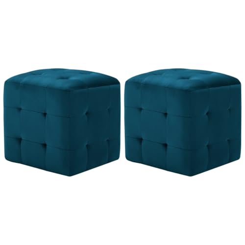 vidaXL 2X Pouf a Cubo Imbottiti Morbidi Eleganti Robusti Arredo Casa Poggiapiedi Sgabello Ottomana Blu in Velluto Telaio in Legno