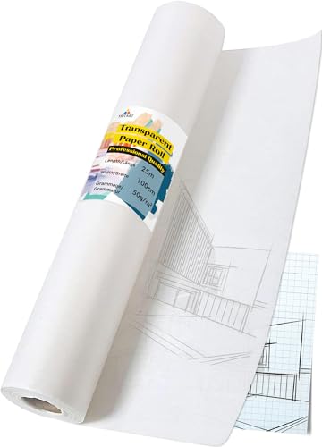 TRITART Papier Calque en Rouleau - Largeur 100cm x 25m - Grand Format - 50 g/m - Transparent - Patron Couture - Pour Croquis, Dessin Technique et Activités Artisanales