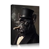 20世紀レトロアートジークレーキャンバスプリントアートワーク写真紳士画像ペット犬キャンバスウォールアートホームオフィス書斎装飾55x70cmインナーフレーム