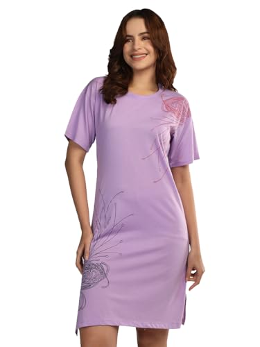 Image of Duchess Cotton Half Sleeve Oversized T-Shirts for Women| Nighty - Loose Fit Tee with Pocket