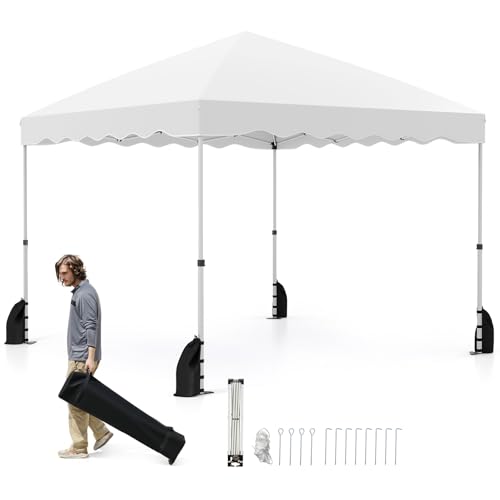 COSTWAY Carpa Plegable 3x3m, Pop UP, Cenadores para Jardin con Bolsa con Ruedas, Altura Ajustale, Tapa Oxford, Pergolas de Jardin Exterior Camping, Playa