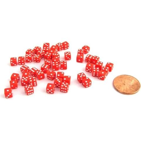Koplow Games 50 Six Sided D6 5mm .197 Inch Die Small Tiny Mini Miniature Red Dice Cover