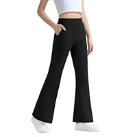 JOCMIC Girls Fleece Lined Flared High Waists Yoga Pants for Kids Athletic Leggings with Pockets Black, 11-12 Years, Tag150