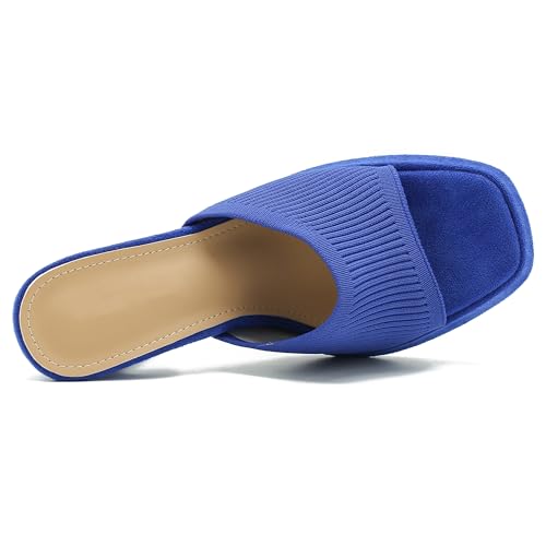 Image of Women's Knit Platform Mule Sandals, Square Toe, Block Heel Slip-On Slides, Chunky High Heel Summer Shoes