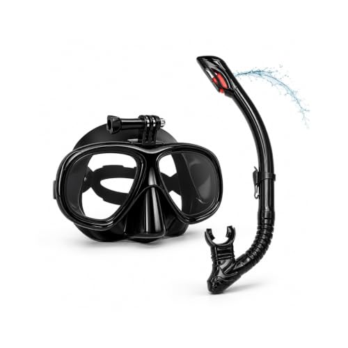 Vikye Set de Máscara de Snorkel, Máscara de Buceo sin Marco con Snorkel Superior Plegable y Montura para Cámara de Acción para Viajes Subacuáticos
