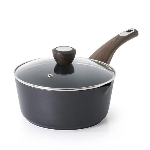 SENSARTE Nonstick Sauce Pan with Lid, 2.5QT Sauce Pot, Stay-cool Handle, Multipurpose Handy Little Saucepan, Induction Capable, PFOA Free, Black