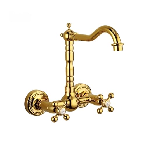 Grifo mezclador de oro para baño empotrado en pared con acabado retro 3