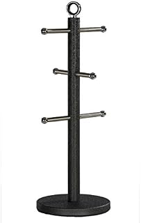Daewoo Glace Noir Effect Stainless Steel Tree for Storing up to 6 Mugs, Use to Save Space or as a Drying Rack, Stylish Design for Any Kitchen, Black, One Size