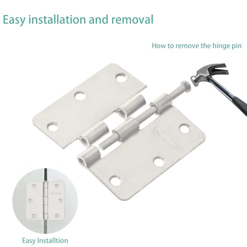 24 Pack Door Hinges, 3.5 x 3.5 Inch White Hinges for Wood 1/4'' Radius Corners Interior Hinges, 3 1/2 Inch Door Hinges for Residential Doors by OMANSKO - Image 5