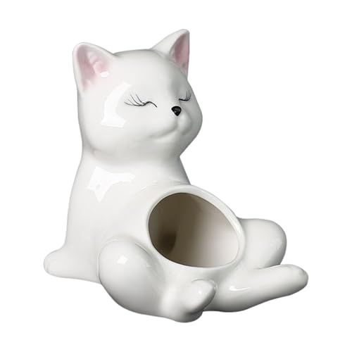 Cute Flower Pot, Ceramic Cat Shape Plant Containers, Decorative Small Flower Planter for Home, Desk, Garden, and Windowsill, Adorable & Stylish Indoor/Outdoor Plant Pot for Plants