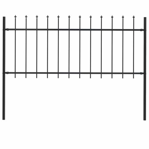 vidaXL Garden Fence with Spear Top Outdoor Panels Barrier Border Spike Landscape Fence Edges Ornament Steel 1.7x0.8m Black
