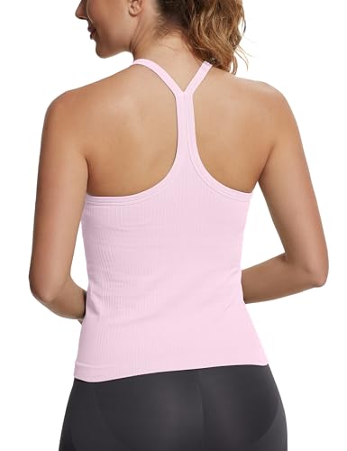 Image of MathCat Seamless Workout Tank Tops with Built in Bra,Racerback Athletic Tank Tops Ribbed Soft Yoga Shirts XS-XL