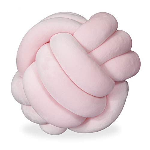 Relaxdays Cojín con Nudo Anudado para sofá, Cama, Decorativo, diseño escandinavo, diámetro de 25 cm, Color Rosa, 1 Unidad