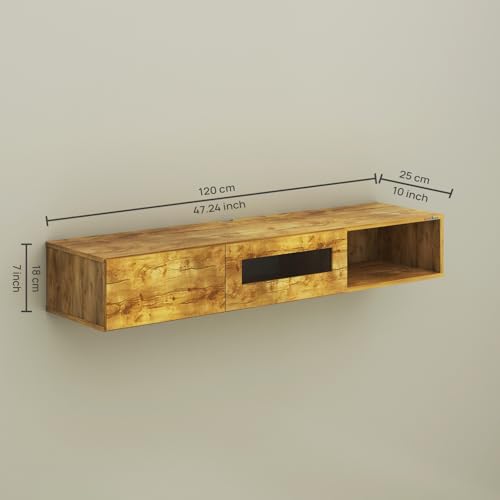 Image of Anikaa Strix Wall Mount Modern Floating TV Unit for Living Room with 3 Storage Cabinet & Blue LED Light (Ideal for 32 to 55 inch TV, DIY Installation, Gaintwood Finish)
