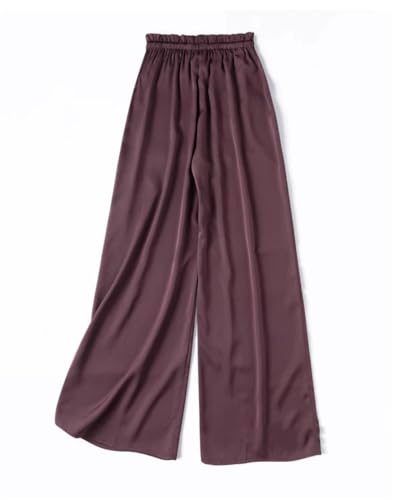Womens Silk Elastic Waist Leg Pants Solid Color Lace-Up Comfy Long Casual Trousers with Pockets2