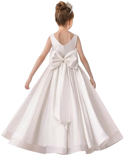 Satin Flower Girl Dresses for Wedding V Back First Communion Dress Party Birthday Bridesmaid Pageant Ball Gown