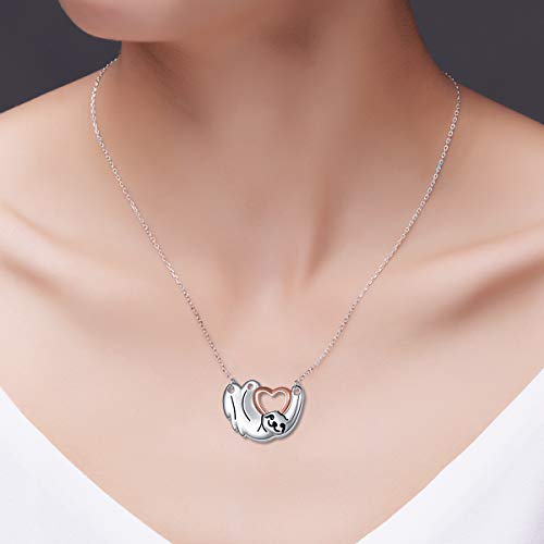 925 Sterling Silver Cute Zoo Animal Relax Slow Down Sloth Holding Heart Charm Pendant Necklace Birthday Gift for Women Teen Girls Daughter,16+2 inch - Image 3