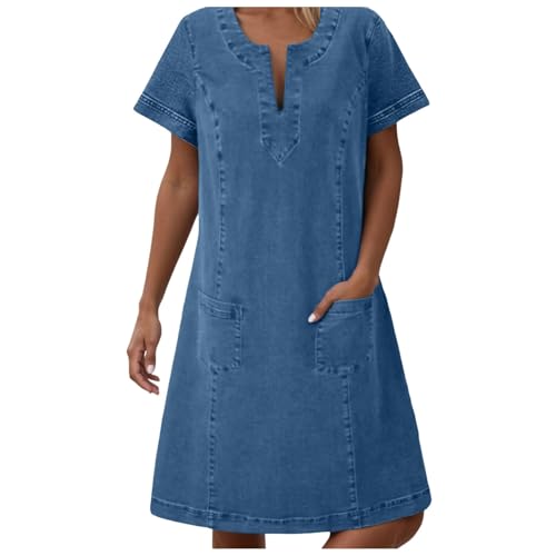 Robe en jean décontractée élégante pour femmes, sans manches, style droit, été, col rond, avec poches, mini jupe-culotte 2025 pour occasion...