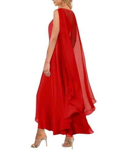 Image of Aisbei Women's Elegant One Shoulder A Line Flowy Maxi Dress Evening Gowns Party Formal Wedding Guest Dresses with Cape