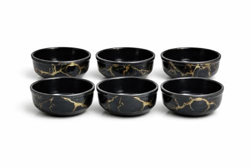Image of AURKA 4.5 Inch Melamine Soup Bowls Set of 6 (350 ml) | Black /Gold | Serving Bowls for Soup, Salad, Noodles, Pasta, Oatmeal | Durable & Stylish Dinnerware for Daily & Special Use