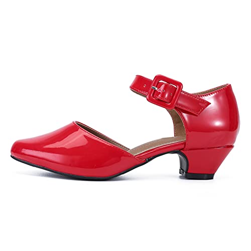 LIURUIJIA Women's Low Block Chunky Heels Closed Toe Ankle Strap Work Wedding Dress Pumps Shoes Red 38 US 72