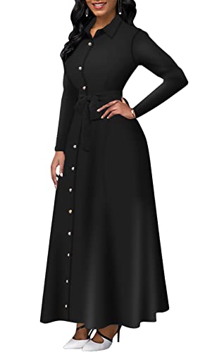 Image of BestGirl Women's Button Down T-Shirt Dress Casual High Low V Neck Loose Long Dress with Belts