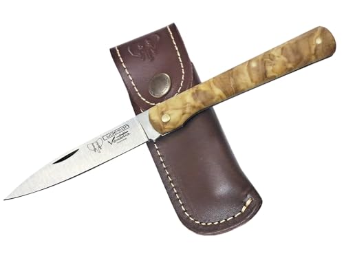 Navaja de Bolsillo CUDEMAN Vendetta 408-LF Hoja 9 Cm Plegable Acero Mova Mango de Madera de Olivo y Funda de cuero Marrón