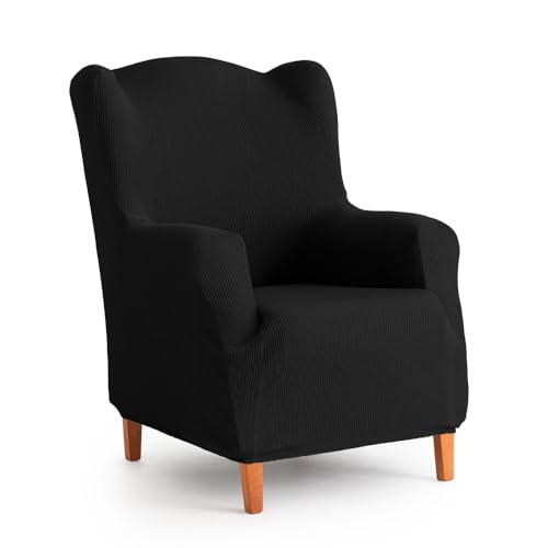 MAXIFUNDAS | Funda de Sofá Elástica Sillón orejero Color Negro - Funda de Sofá Extrasuave, Antideslizante y Elástica - Funda Sofá Elástica Modelo Inca