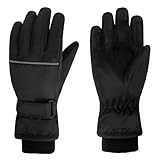 TRIWONDER キッズ スキー グローブ 手袋 防寒 反射材入り スノー手袋 てぶくろ 男の子 女の子 子ども 冬用 雪遊び 通学 アウトドア 滑り止め付き 透湿 通気性 耐磨耗性 (ブラック, 6-8 歳)