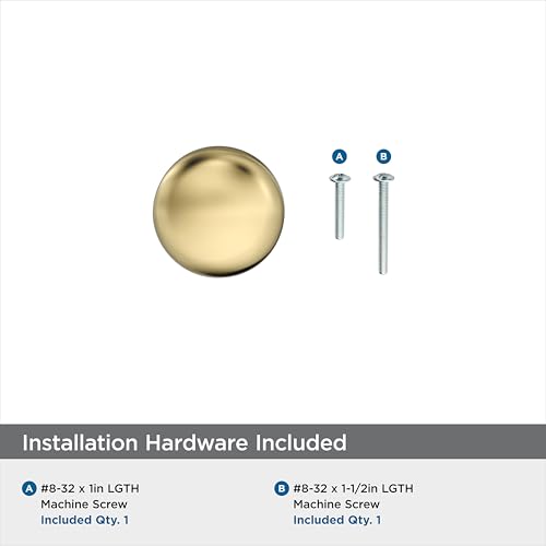 Image of Amerock 1-1 /4 inch Round Edona Polished Brass Cabinet Knob | Durable Zinc drawer knob and cabinet hardware, ideal for kitchen cabinets, bathroom vanities, dressers, and furniture