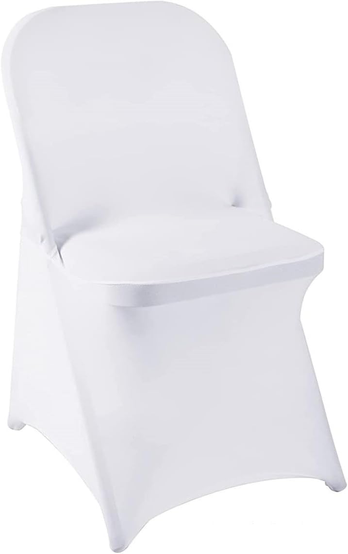 Spandex White Folding Chair Covers 10PCS,for Wedding Party Dining Banquet Event (White,10PCS)