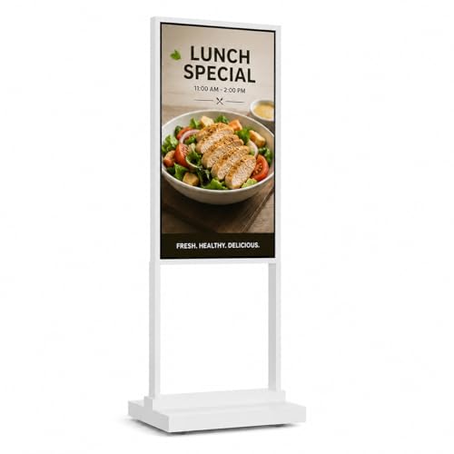 Image of 50 Inch 4K Digital Signage Kiosk 700nits LCD Advertising Display Digital Menu Board Floor Standing Vertical Poster, 4+32GB, Android OS w /USB, White