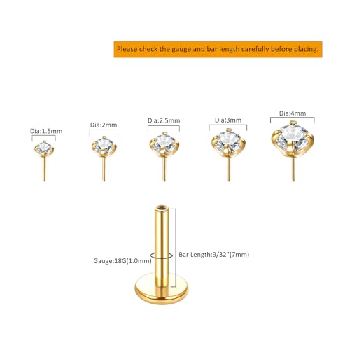 Image of Oveta 18G Threadless Nose Stud Push In Flat Back Tragus Earrings for Women 7 /32 inch Bar