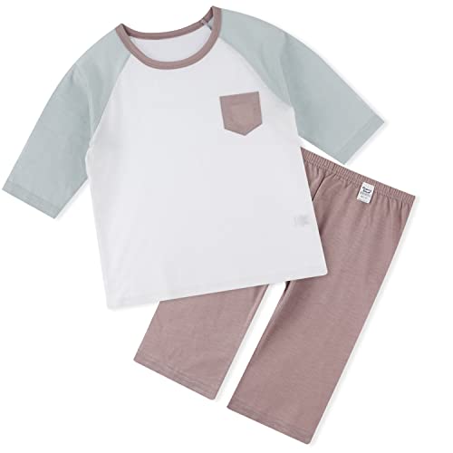 OrganicBoom Big Girl Boy Certified 100% Organic Cotton Lightweight Three-Quarter Outfit Tee Pants Set Easywear Playwear