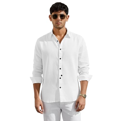 Image of Men's Linen Cotton Casual Shirt | Regular Fit Plain Shirt for Men | Long Sleeve Shirt for Casual & Formal Wear