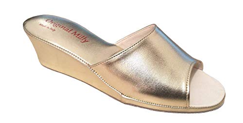Oro Milly 103 Ciabatte da Camera Aperte per Donna Pantofole per casa con Zeppa 5 cm Classiche Eleganti