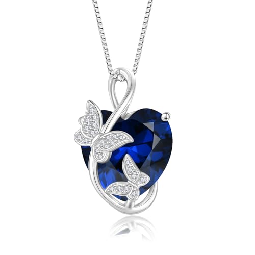 Women's Butterfly Heart Birthstone Pendant Necklaces 925 Sterling Silver 5A Cubic Zirconia Jewelry Gifts,Christmas Anniversary Birthday Gifts for Her