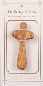 Wood Cross.Olive Wood Holding Cross. Comfort Cross. Supplied on Card with Prayers, exactly as shown, only from St Joseph's Catholic Giftshop