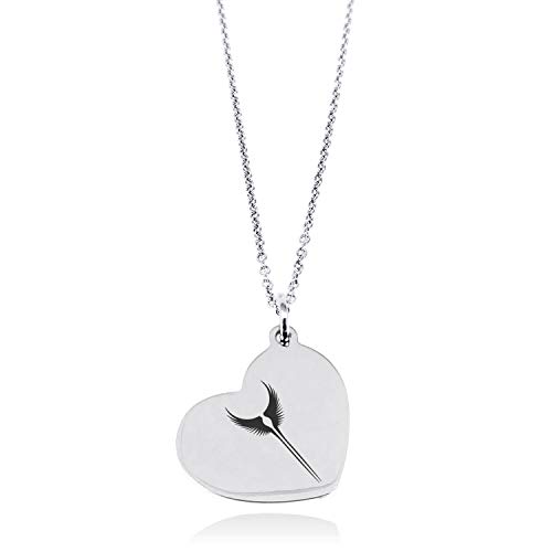 Tioneer Stainless Steel Rise of The Valkyrie Floating Heart Tag Charm Pendant Necklace