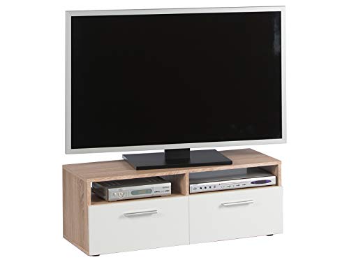 möbelando TV-Lowboard Fernsehtisch Rack Unterschrank HiFi Element Sideboard Ruth I Sonoma-Eiche/Weiß