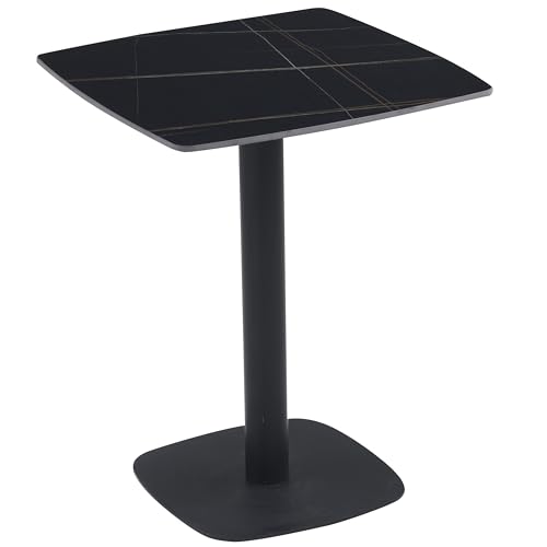 Casa Vital Mesa de comedor de cerámica Astiana, 60 x 60 x 75 cm, muebles de comedor, color negro, diseño de mármol y vetas doradas, mesa de cerámica, forma cuadrada, estructura de metal, soporta hasta