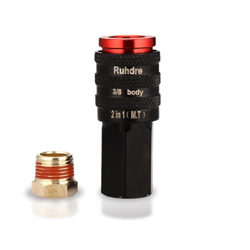Ruhdre 2 in 1 3/8” High Flow Air Fittings, Industrial M & T-Type Coupler, 3/8 Inch Flow Size, 3/8 Inch Female Threads Size, Steel Material, 300PSI, Air Compressor Accessories Fittings