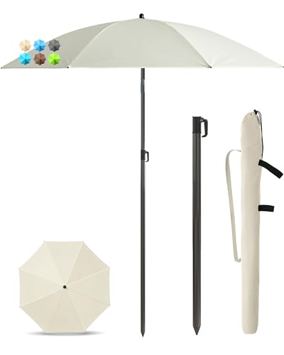 Menz Sonnenschirm Balkon + Sonnenschirmhülle - UV50+ Strandschirm 180 cm, Balkonschirm mit Knickfunktion, Gartenschirm, Sonnenschirm Strand - Fb. Beige 1