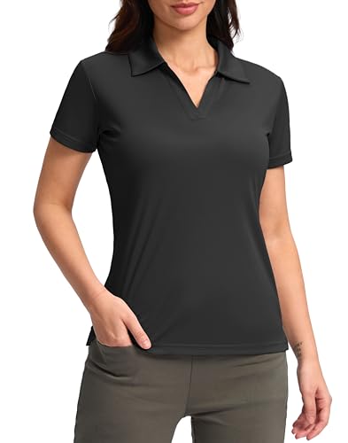 SANTINY Women's Golf Shirt Collared V-Neck Casual Work Tennis Tops UPF50+ Collared Polo Shirts for Women