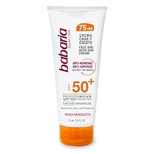 Babaria – Crema Solar Facial SPF50+ UVA-UVB e Infrarrojos, Contiene Rosa Mosqueta, Antiarrugas y Antimanchas, para Uso Facial y Escote, Resistente al Agua, Vegano, Unisex – 75 ml