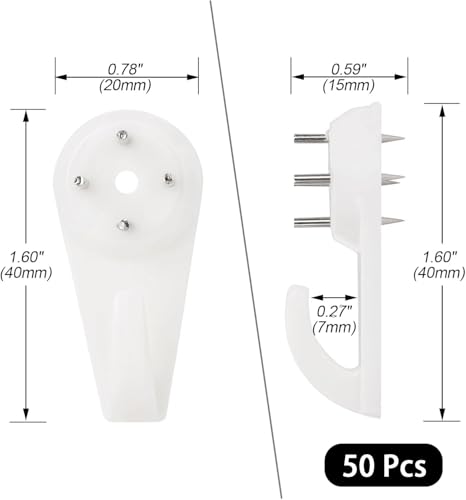 Image of 50 Pcs White Plastic Hangers Photo Frame Hanging Hooks, Non-Trace No Damage Concrete Wall Hooks, , for Hanging Picture, Photo, Fram