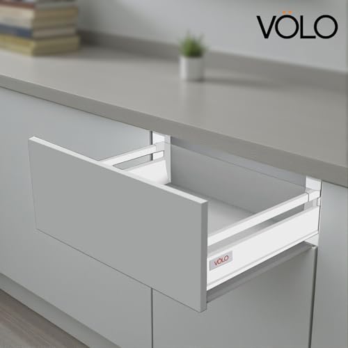 Image of VOLO Soft Close Tandem Drawer Slide System for Modular Kitchen - Double Gallery Metal Side Panels, Innotech Type, 50Kg Load Capacity | 1 Set | (White, 6 Inch X 450MM)