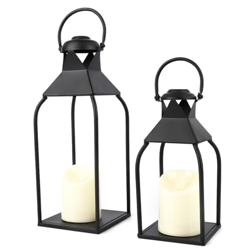 Modern Lantern Decor Indoor,Black Metal Lanterns Outdoor,Decorative Candles Lanterns for